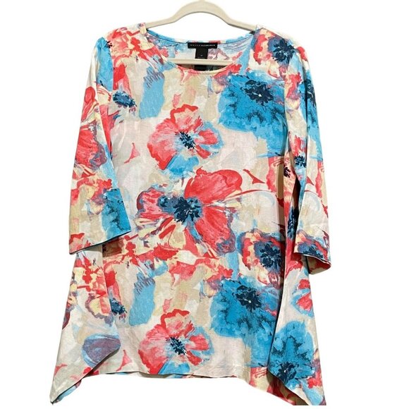 Grace elements women‎ size M Linen blend 3/4 sleeve blouse Floral Top - Picture 1 of 16